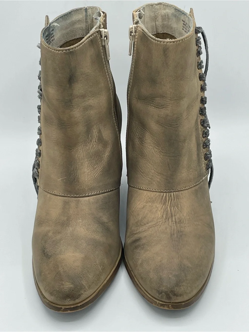 Diba True Jilly Ann Fringe Leather Ankle Boots in Taupe/Tan.